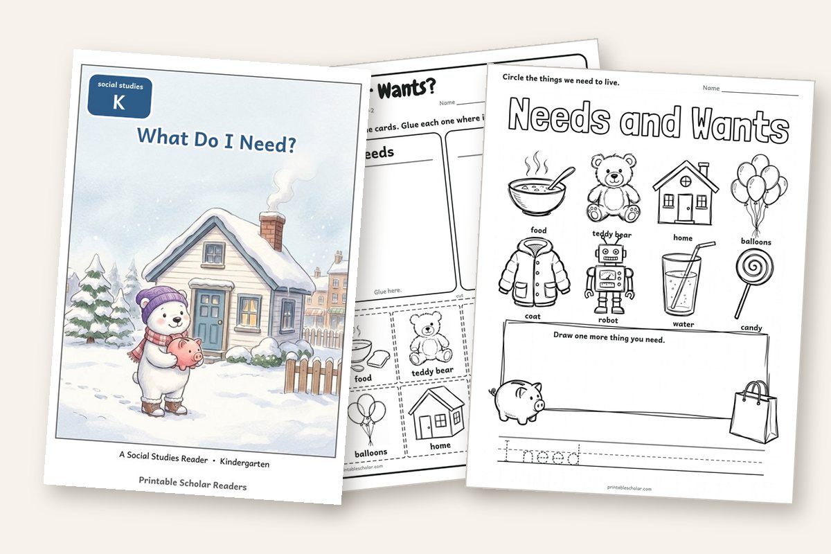 Needs and Wants pack: the reader and worksheets