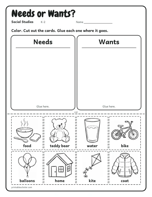 Needs or Wants? worksheet preview