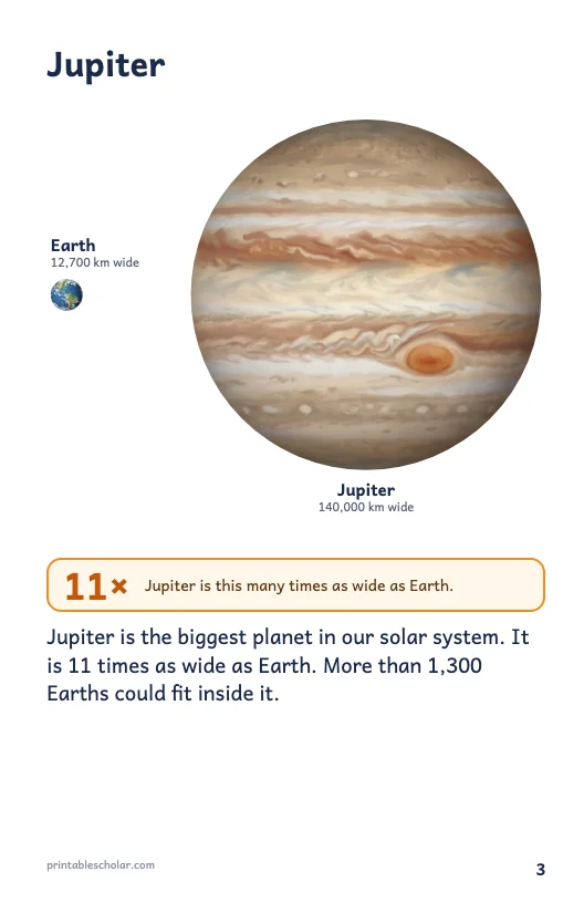 Space size comparison book page 3: Jupiter