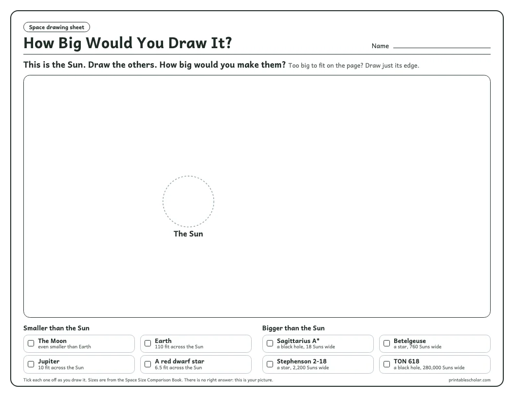 Space Size Drawing Worksheet: the printable sheet