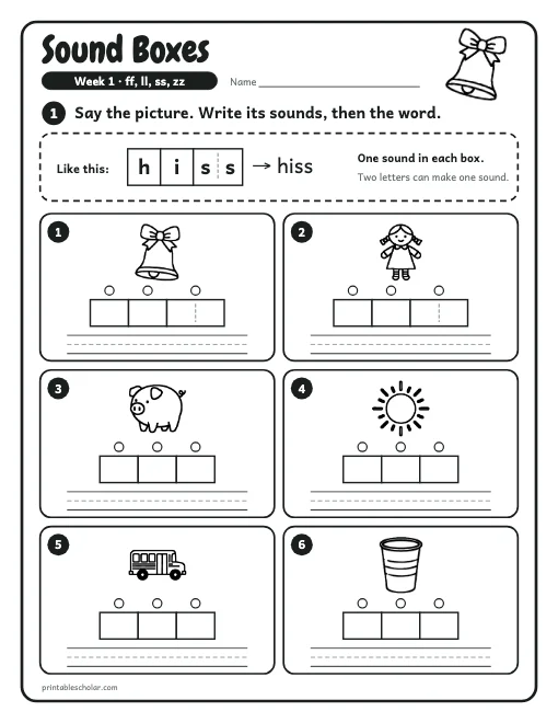 1st grade spelling week 1: sound boxes preview