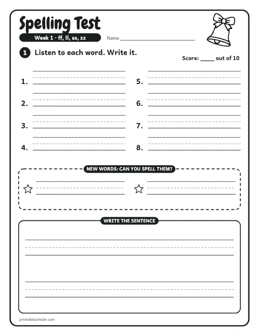 1st grade spelling week 1: spelling test preview
