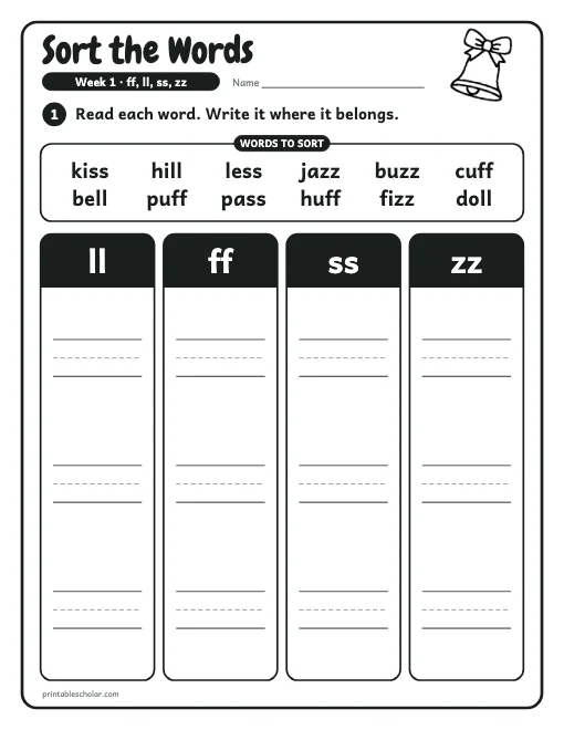 1st grade spelling week 1: word sort preview