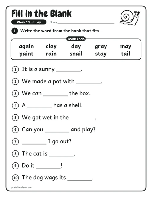 1st grade spelling week 19: fill in the blank preview