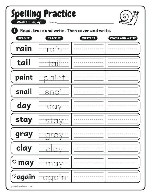 1st grade spelling week 19: practice preview