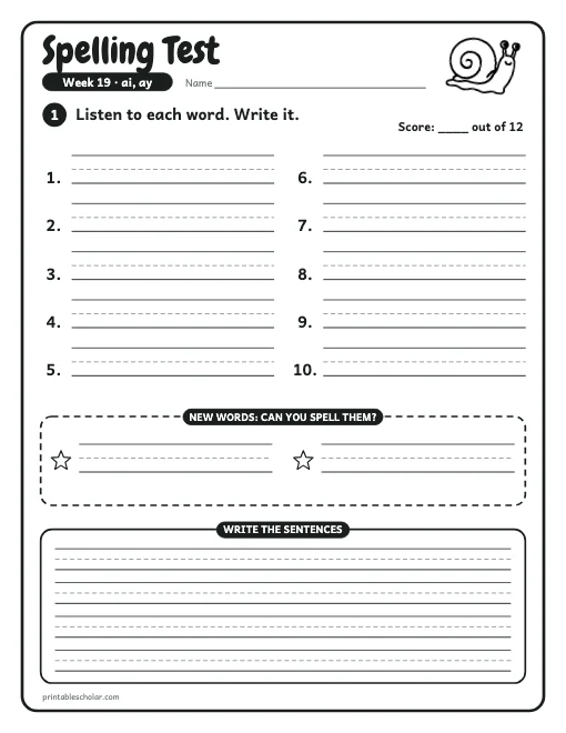 1st grade spelling week 19: spelling test preview