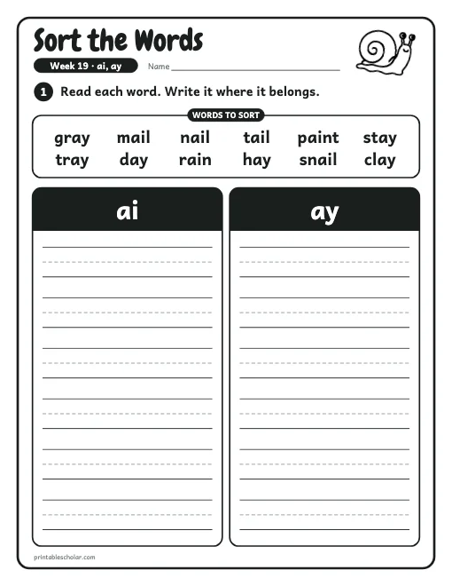 1st grade spelling week 19: word sort preview
