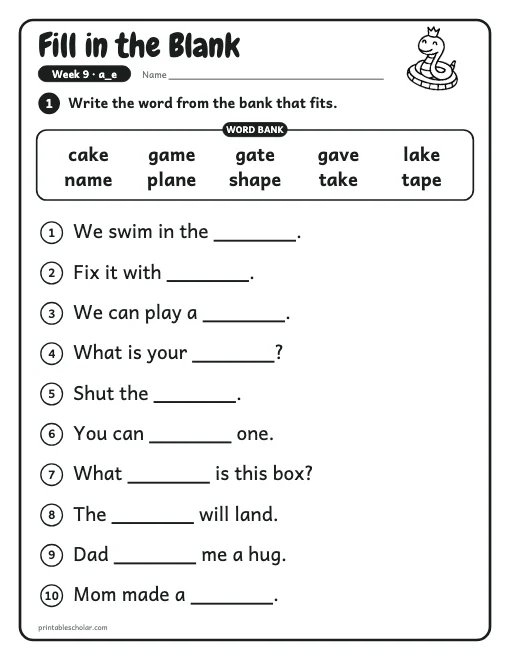 1st grade spelling week 9: fill in the blank preview