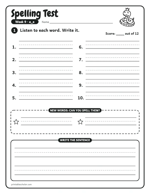 1st grade spelling week 9: spelling test preview