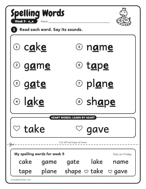 1st grade spelling week 9: word list preview