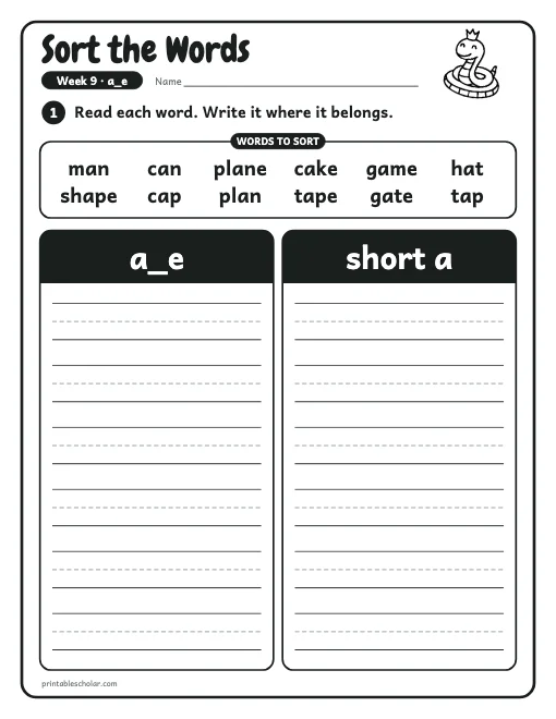 1st grade spelling week 9: word sort preview