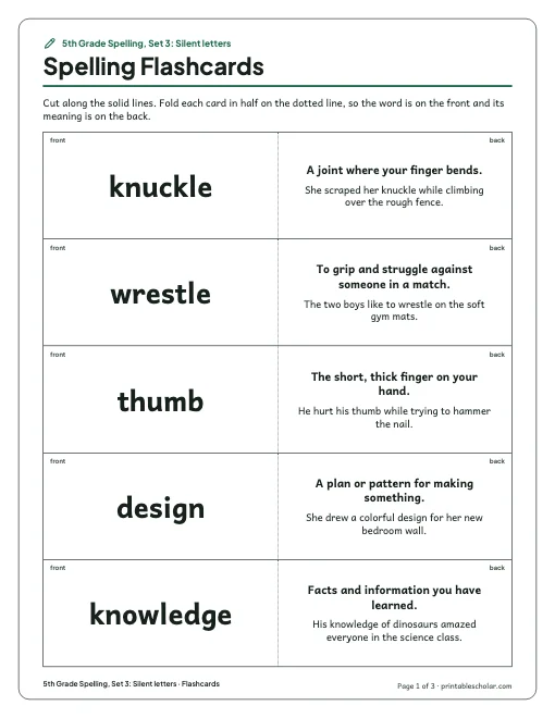 5th Grade Spelling, Set 3: Silent letters: flashcards preview