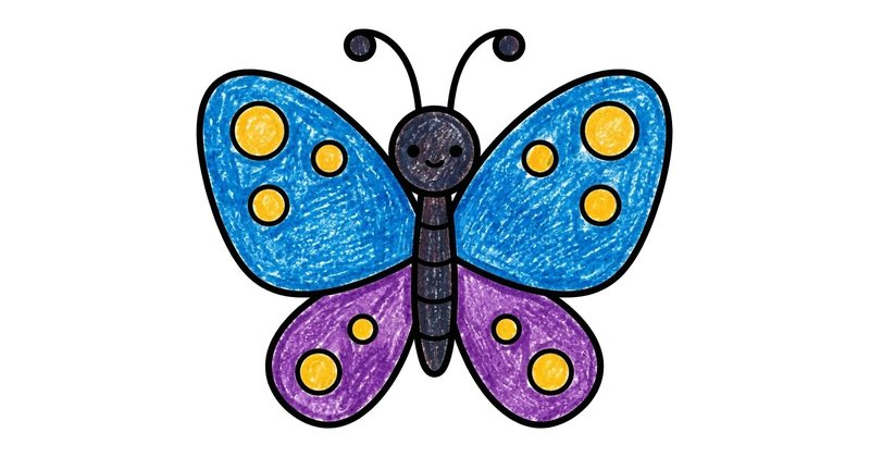 How to Draw a Butterfly: the finished drawing, colored in