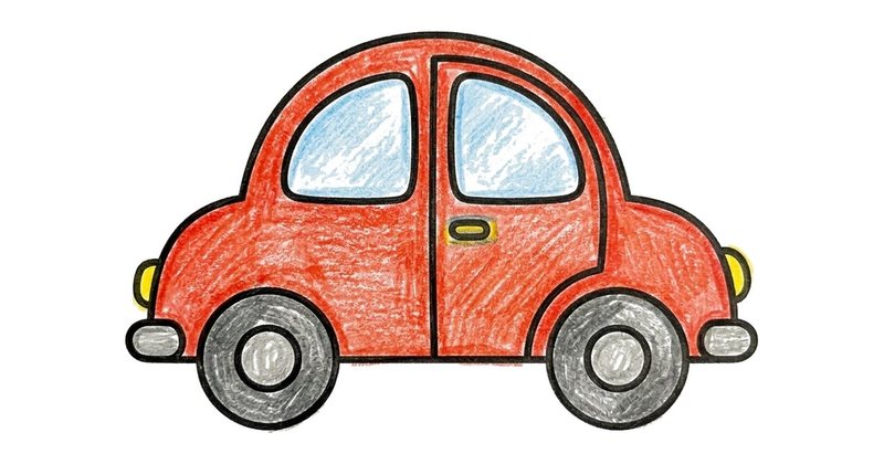 How to Draw a Car: the finished drawing, colored in