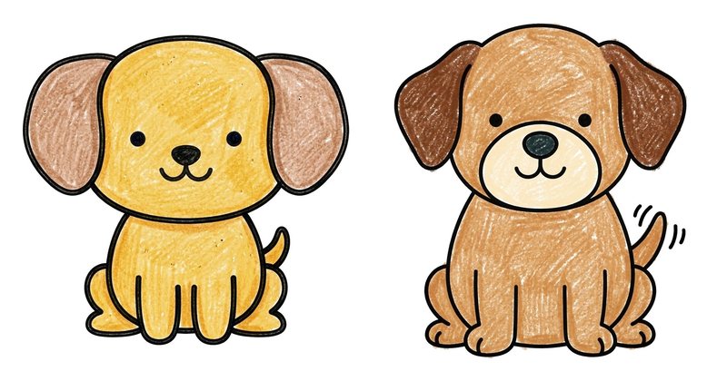How to Draw a Dog: the finished drawings, colored in