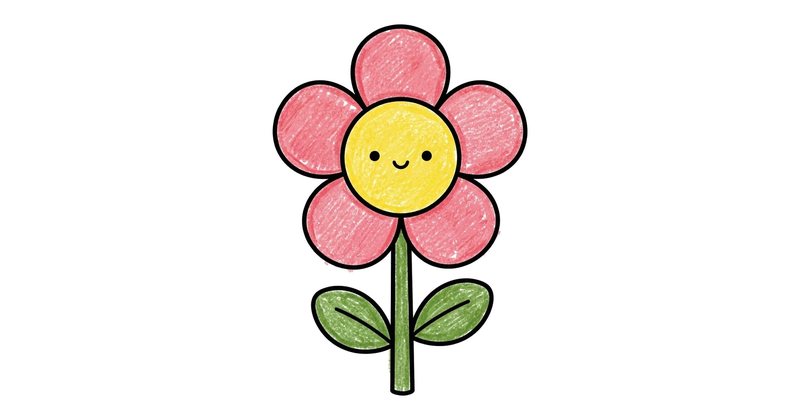How to Draw a Flower: the finished drawing, colored in