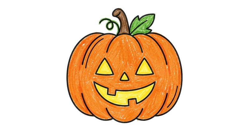 How to Draw a Pumpkin: the finished drawing, colored in
