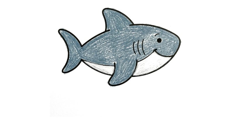 How to Draw a Shark: the finished drawing, colored in