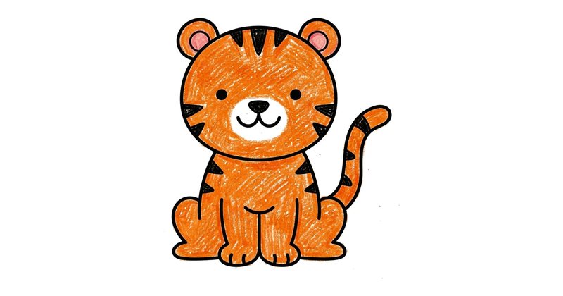 How to Draw a Tiger: the finished drawing, colored in
