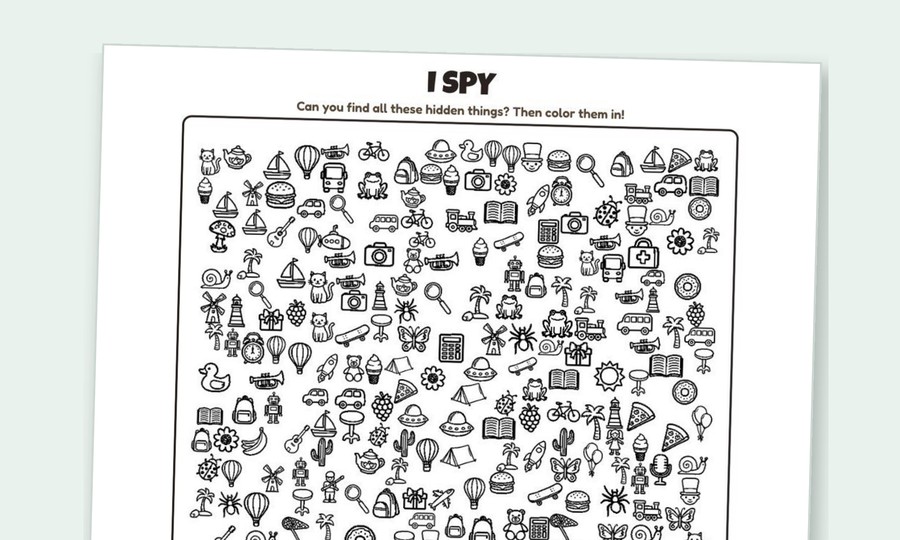 A printable I Spy sheet full of small objects to find