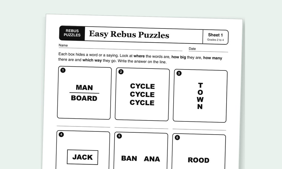 A printable sheet of easy rebus puzzles