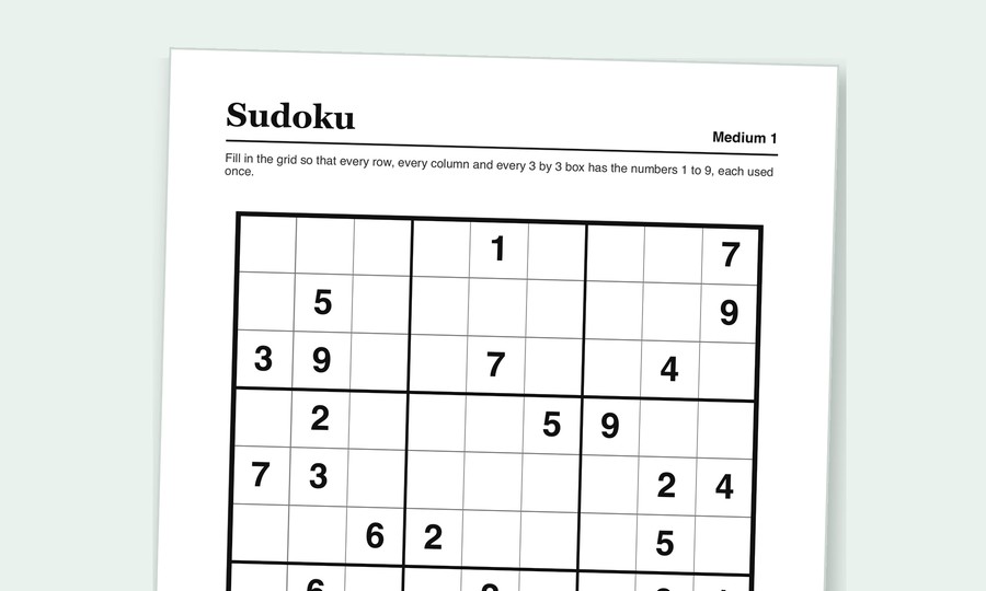 A printable medium sudoku puzzle