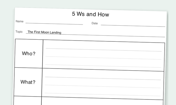 5 Ws Chart graphic organizer preview