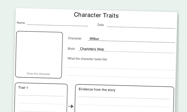 Character Traits graphic organizer preview
