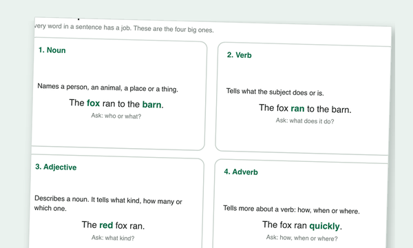 Parts of Speech Worksheets preview