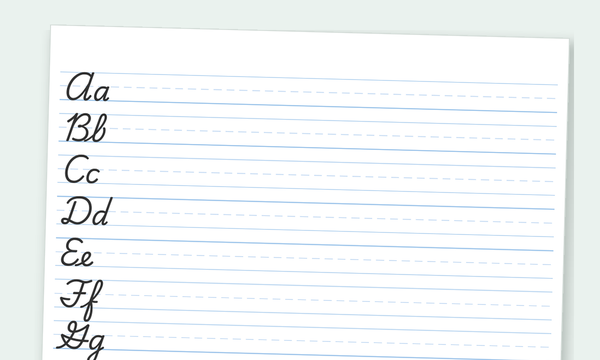 A real printed cursive handwriting practice worksheet