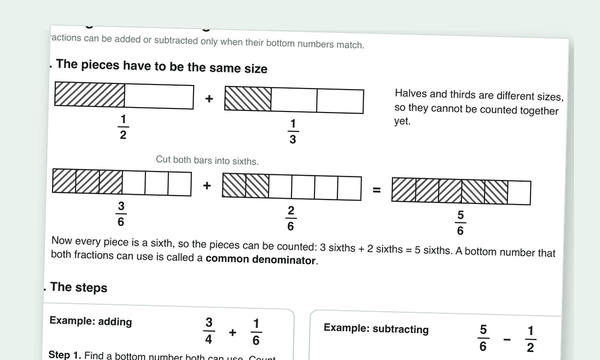Printable adding and subtracting fractions with unlike denominators worksheets preview