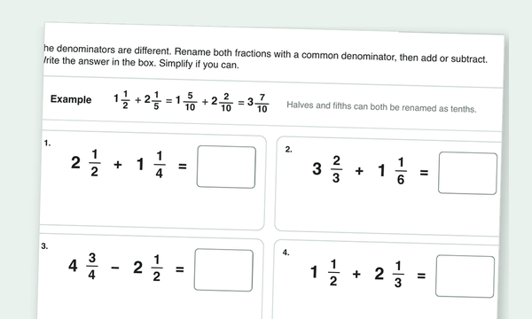 Adding and subtracting mixed numbers worksheets preview