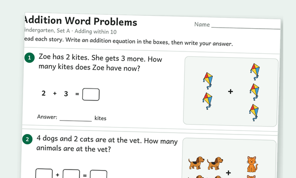 Addition word problems worksheet preview