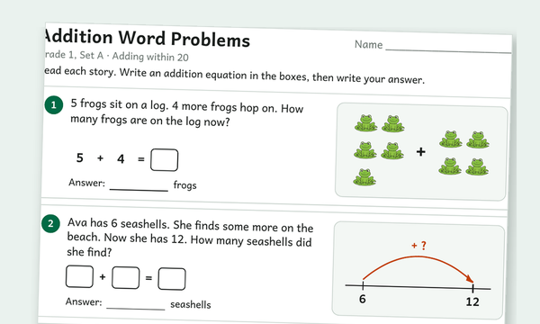Addition word problems worksheet preview