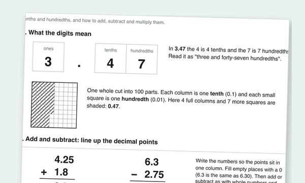 Decimals worksheets preview