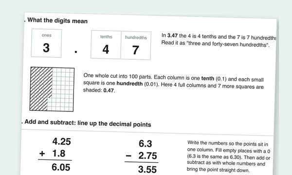 Decimals worksheets preview