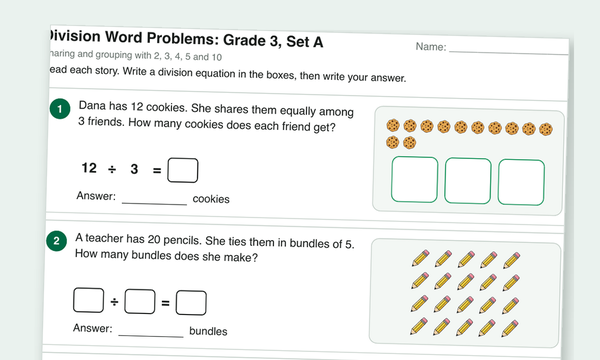 Division word problems worksheet preview
