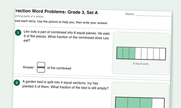 Fraction word problems worksheet preview