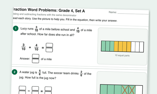 Fraction word problems worksheet preview