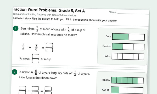 Fraction word problems worksheet preview