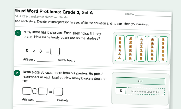 Mixed word problems worksheet preview