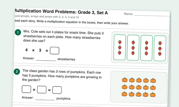 Multiplication word problems worksheet preview
