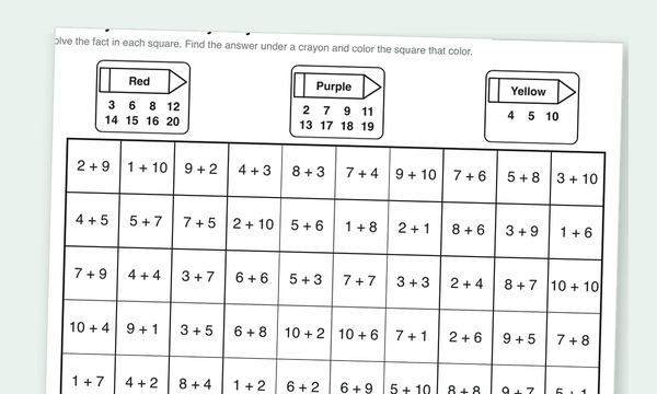 Color by math facts mystery picture preview