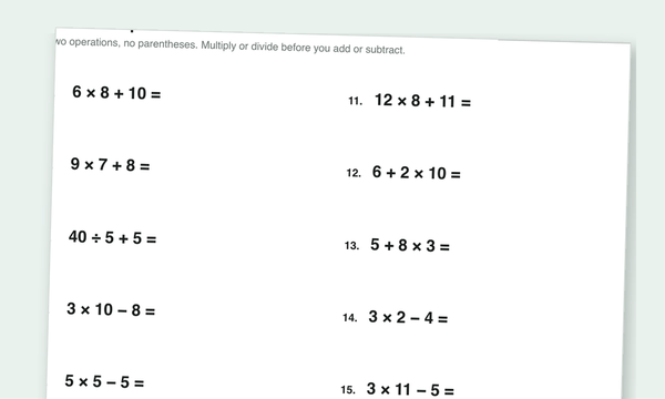 Order of operations worksheets preview