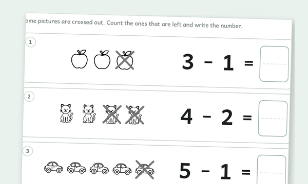 Printable picture subtraction worksheets preview