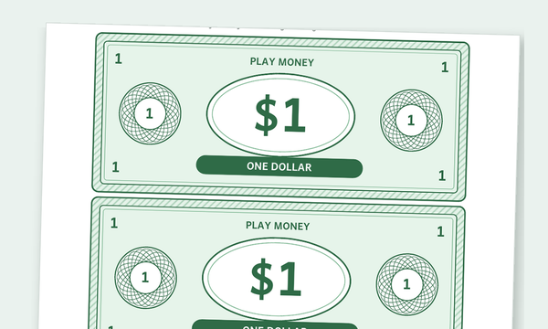 Printable play money bills preview