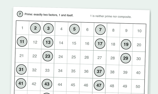 Printable prime numbers chart preview