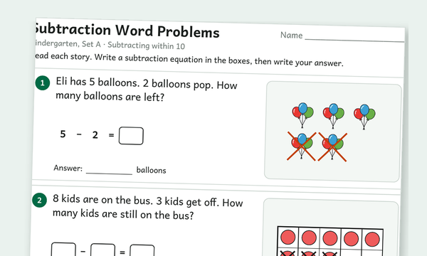 Subtraction word problems worksheet preview