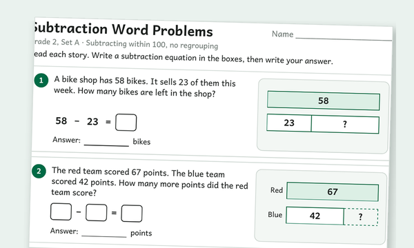 Subtraction word problems worksheet preview