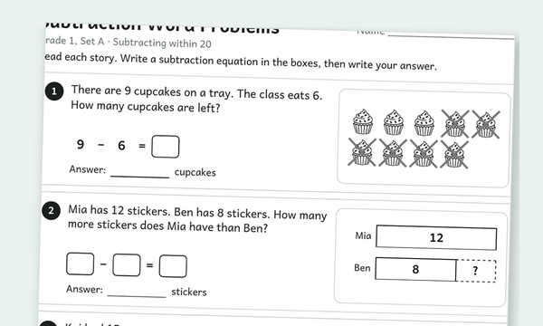 Subtraction word problems worksheet preview